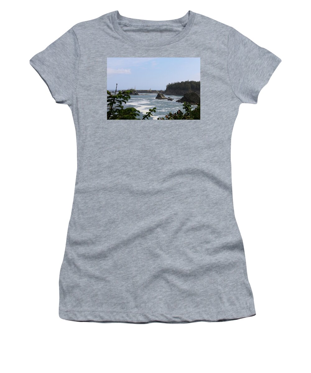 Lighthouse Women's T-Shirt featuring the photograph Lighthouse on the Oregon Coast - 2 by Christy Pooschke