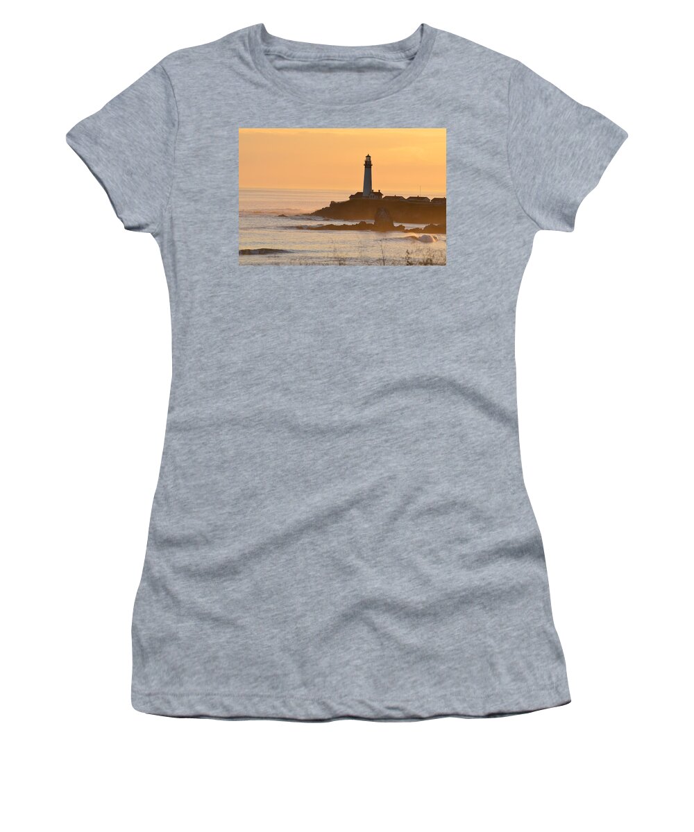 Lighthouse Women's T-Shirt featuring the photograph Lighthouse At Sunset by Alex King