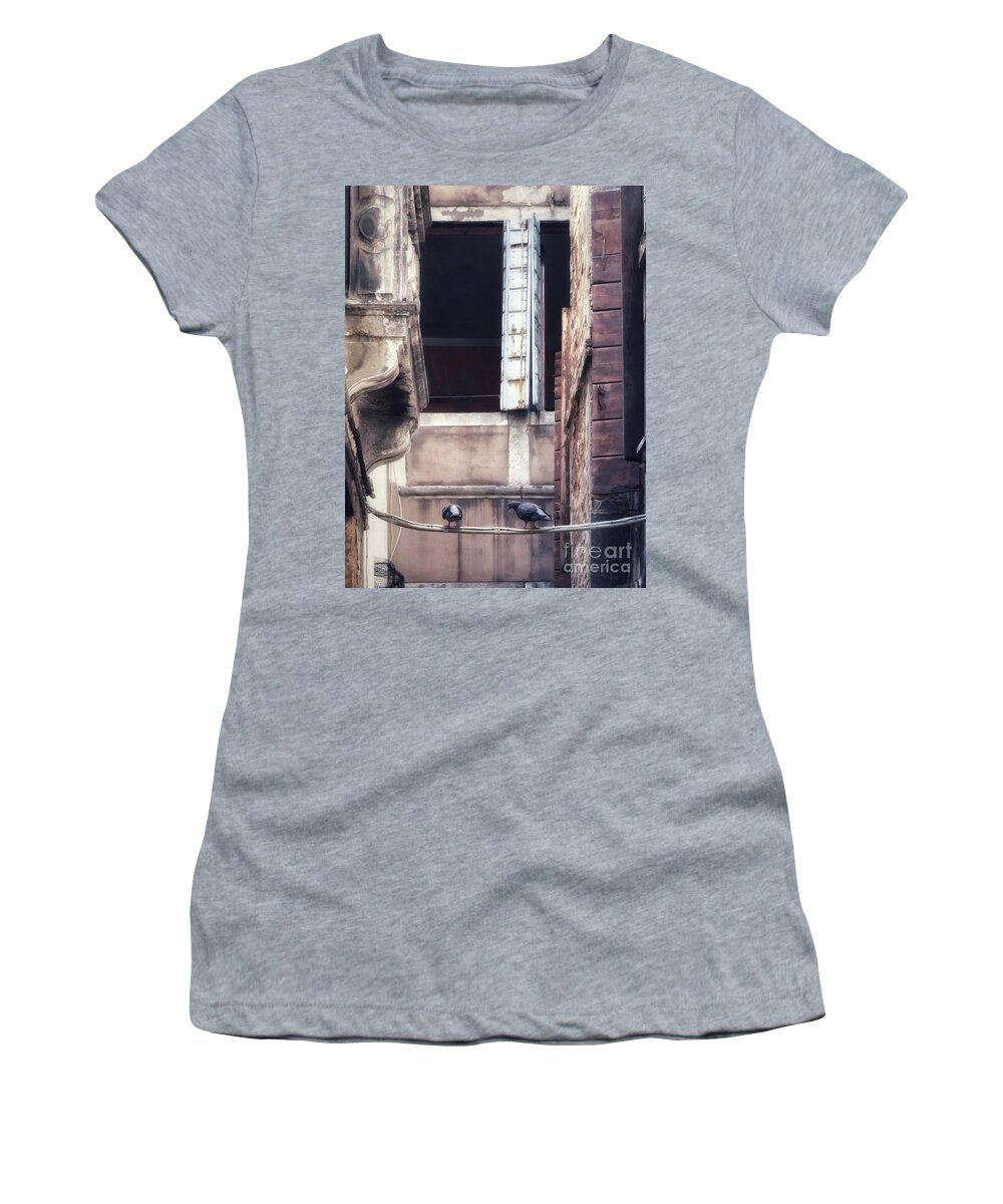 Pigeons Women's T-Shirt featuring the photograph Like a Bird on a Wire by Diana Rajala