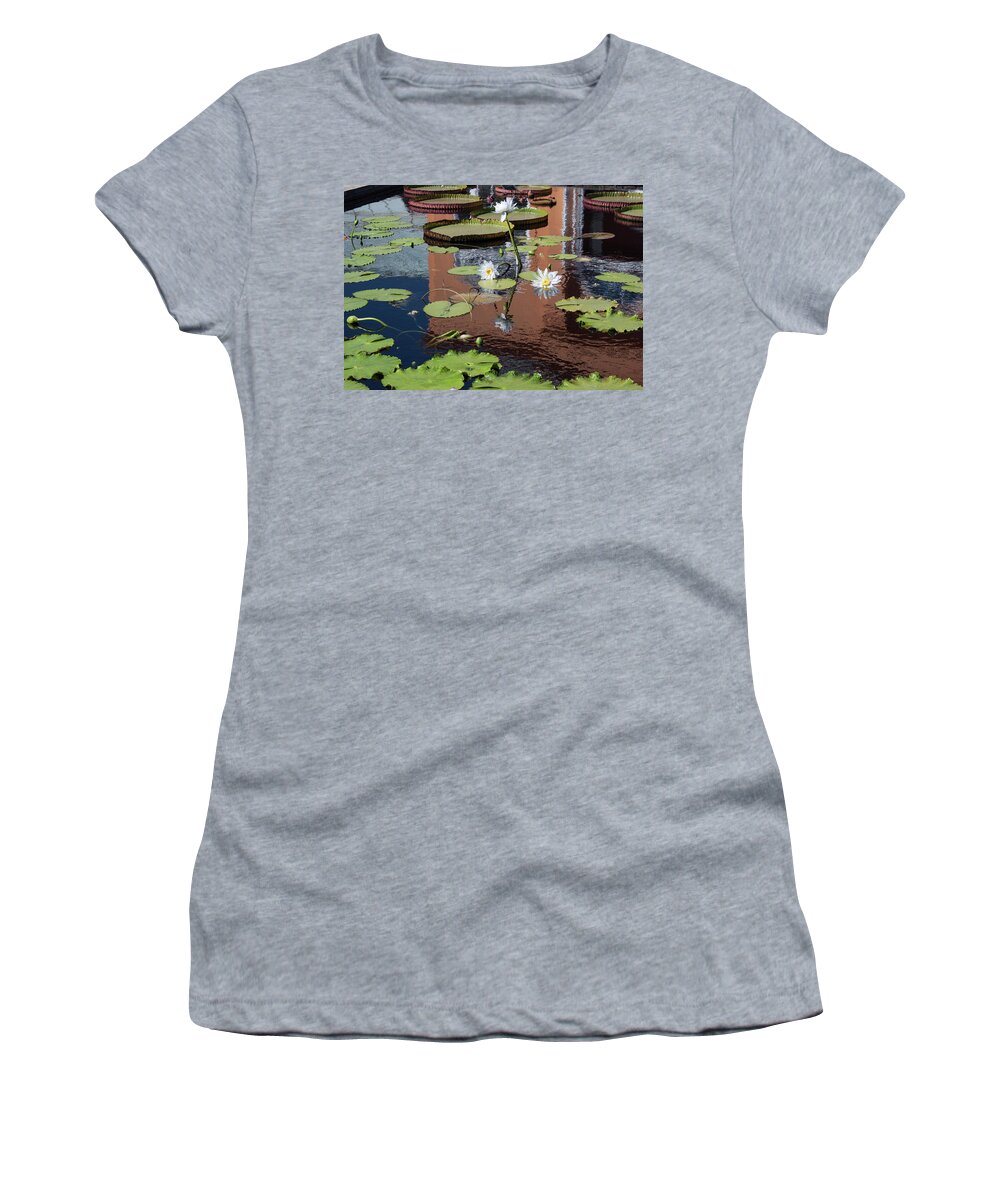 Photograph Women's T-Shirt featuring the photograph Lily Pond Reflections by Suzanne Gaff