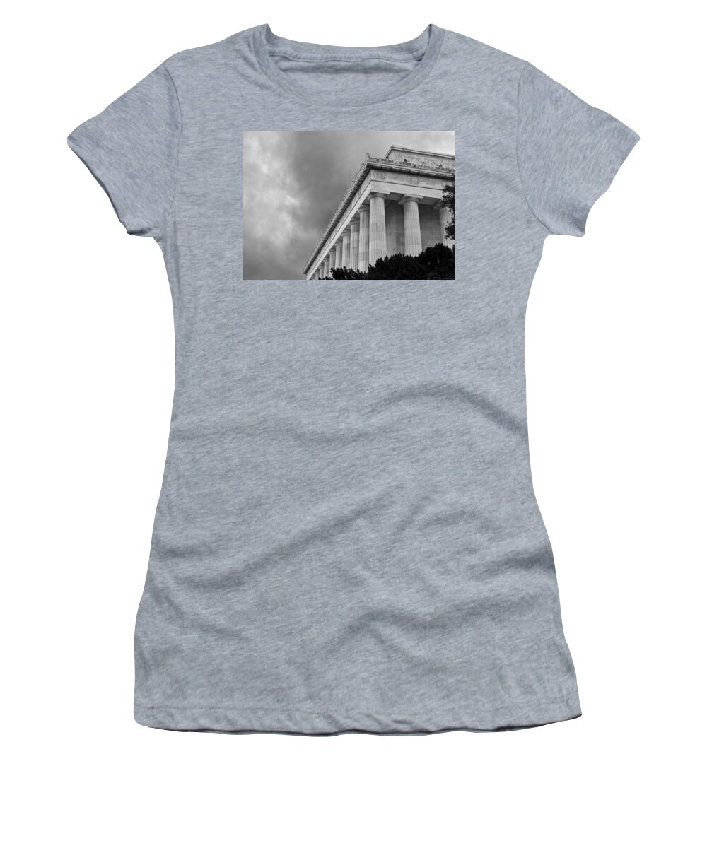 lincoln Memorial Women's T-Shirt featuring the photograph Lincoln Memorial - black and white - Washington DC by Brendan Reals