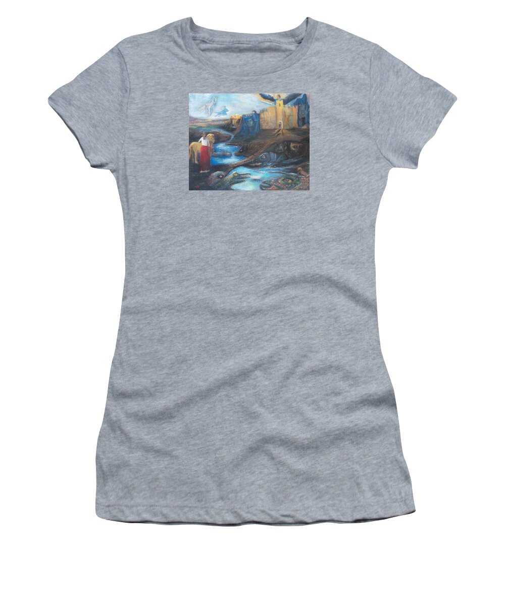 Symbolic Women's T-Shirt featuring the painting Lion Girl by Susan Esbensen