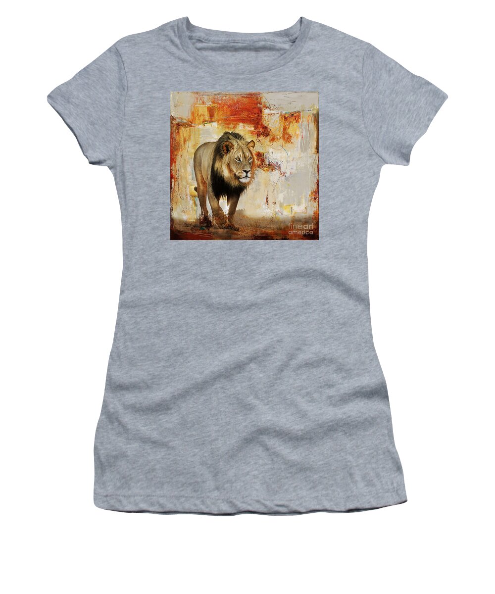 Cheetah Women's T-Shirt featuring the painting Lion hunt by Gull G