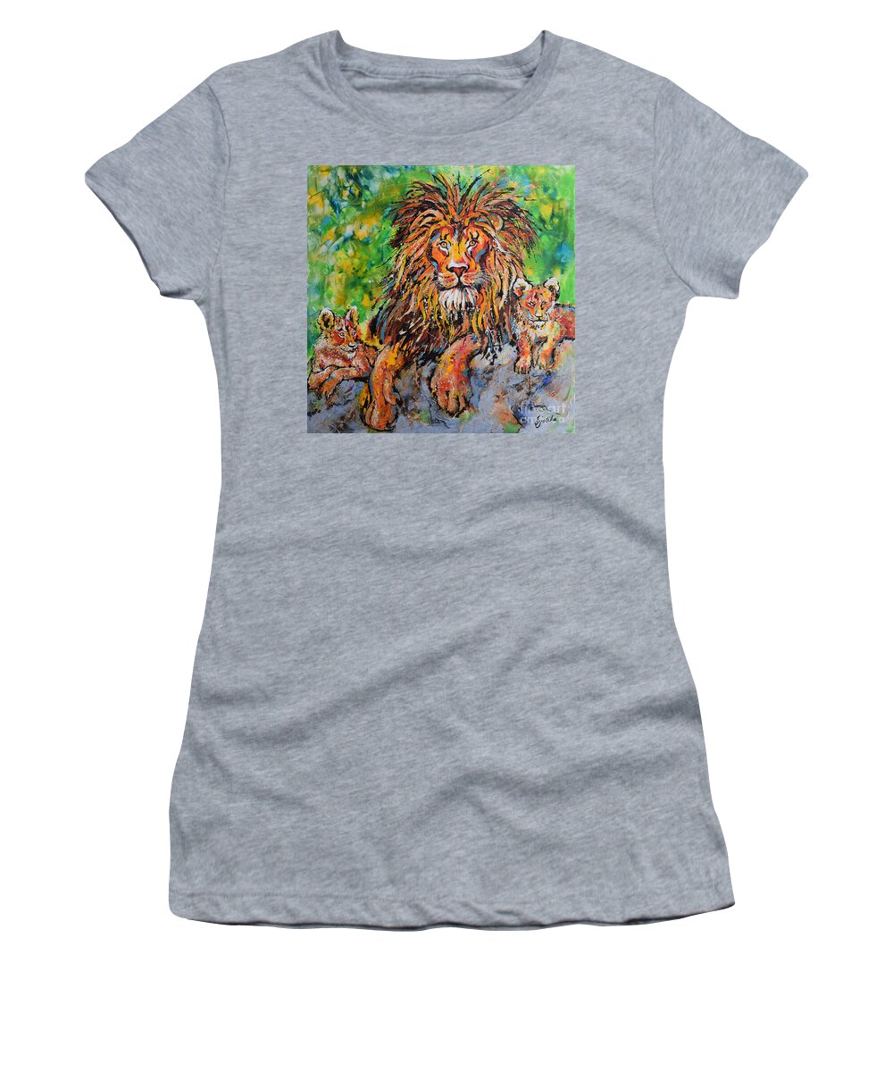  Women's T-Shirt featuring the painting Lion's Pride by Jyotika Shroff
