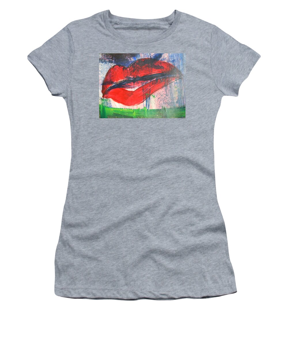 Lips Women's T-Shirt featuring the painting Lipstick - SOLD by Marwan George Khoury