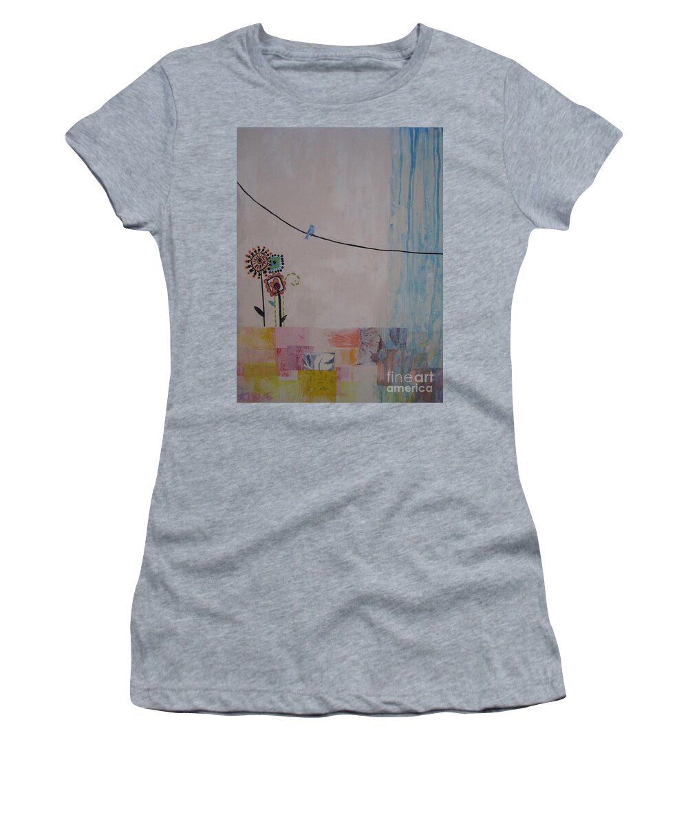 Little Birdie Paintings Women's T-Shirt featuring the painting Little Birdie by Ashley Lane