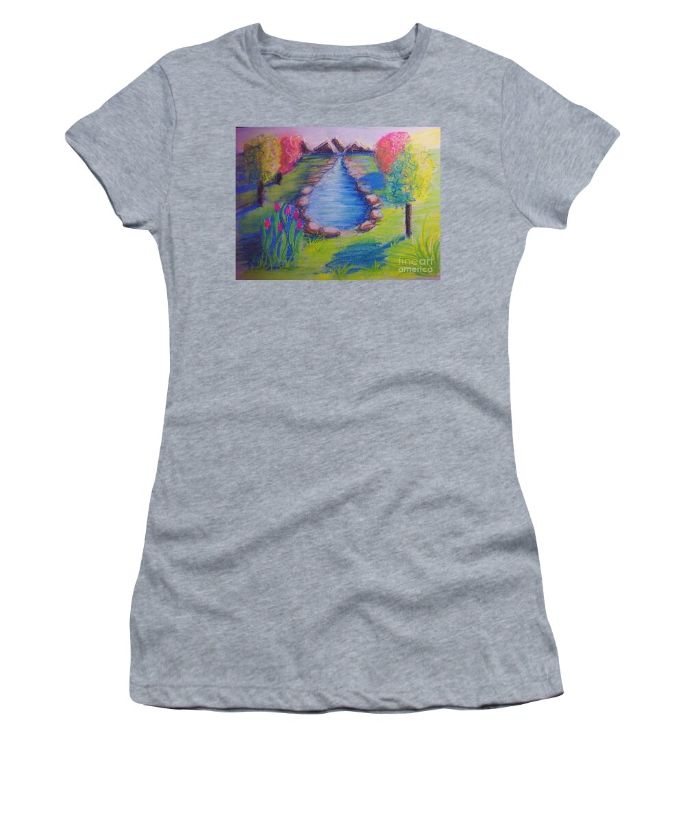 Digital Art Women's T-Shirt featuring the mixed media Little Dam impressionism in Chalk Pastel by Delynn Addams Designs by Delynn Addams