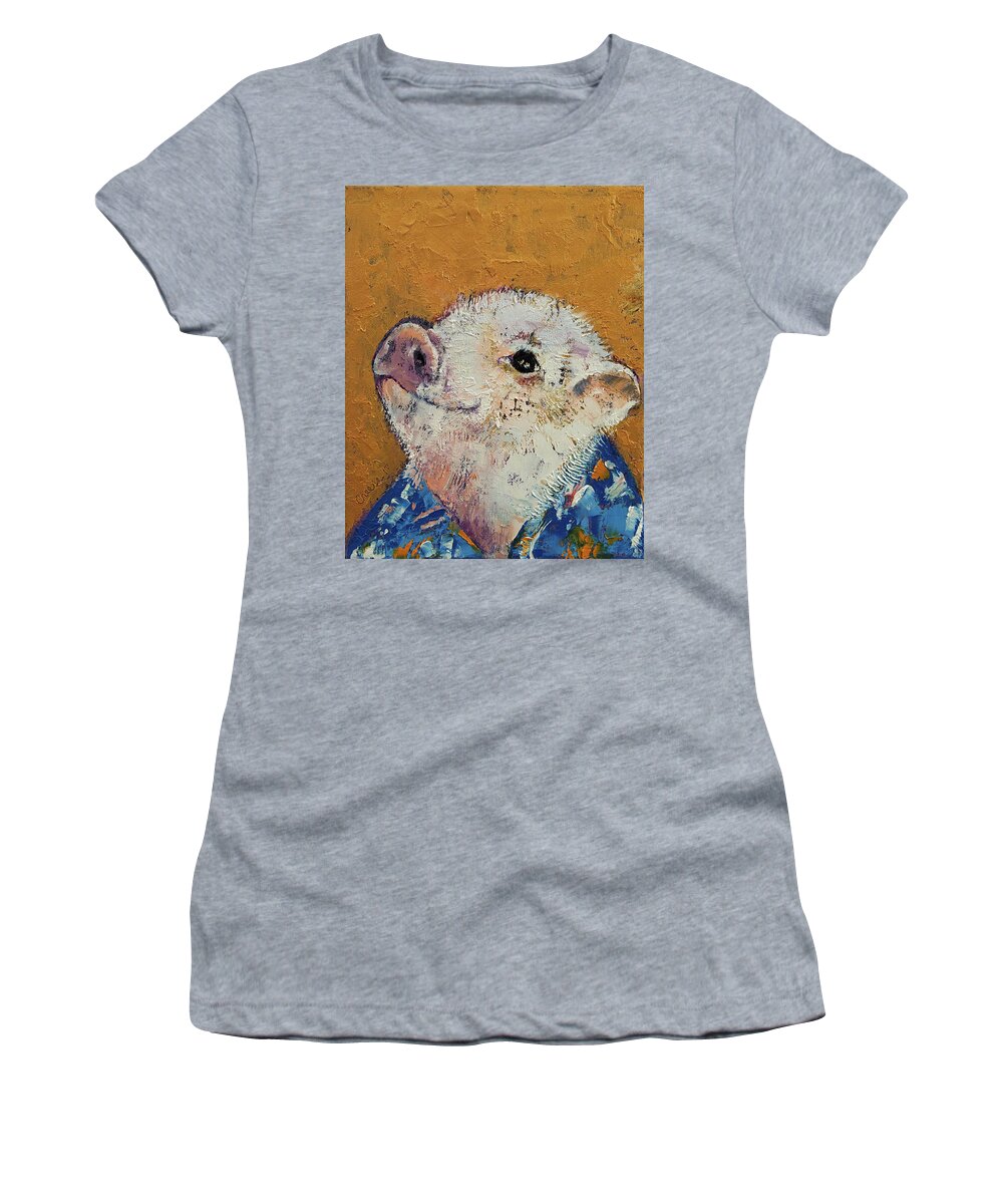 Pig Women's T-Shirt featuring the painting Little Piggy by Michael Creese