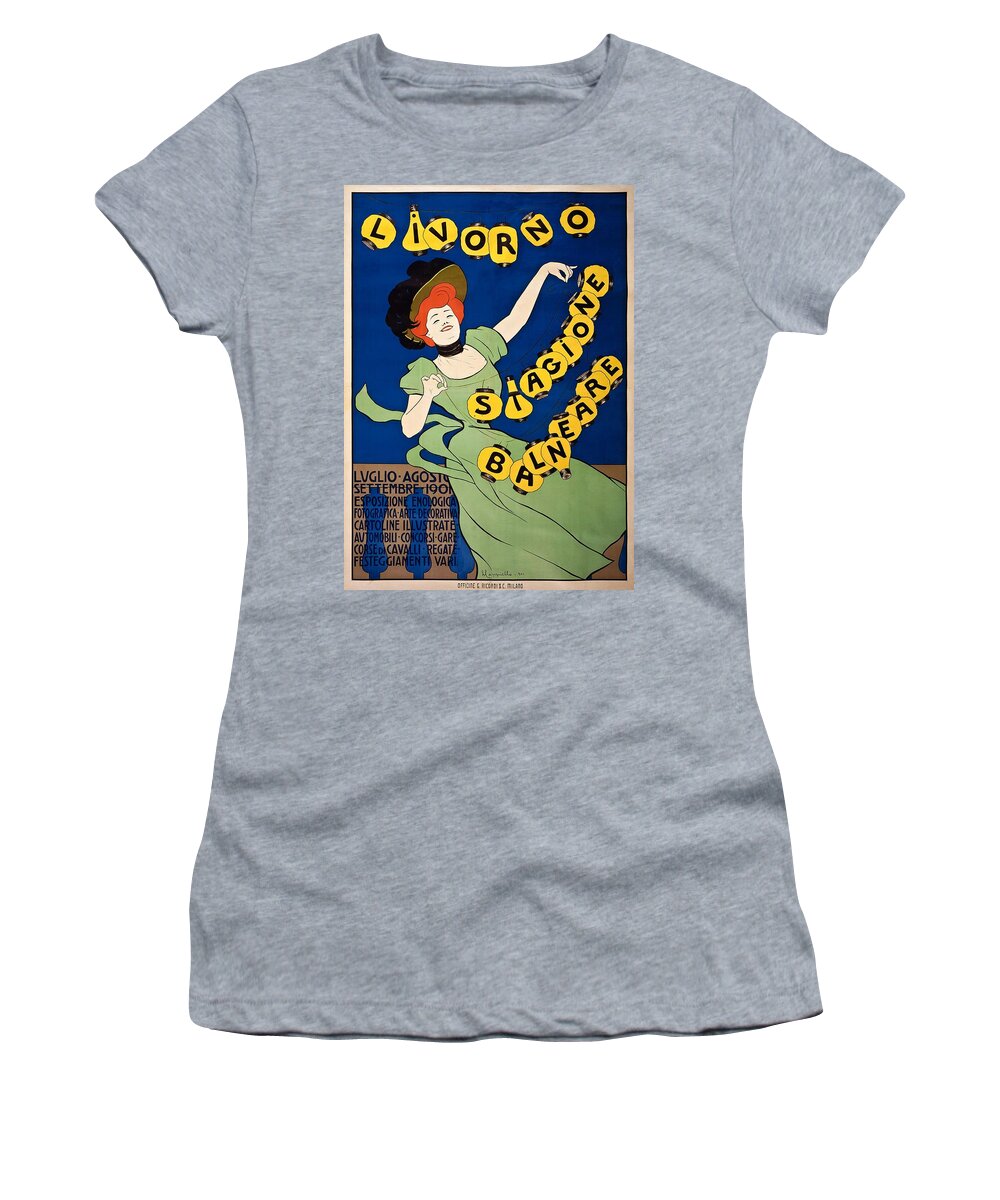 Poster Women's T-Shirt featuring the painting Livorno stagione balneare poster 1901 by Vincent Monozlay