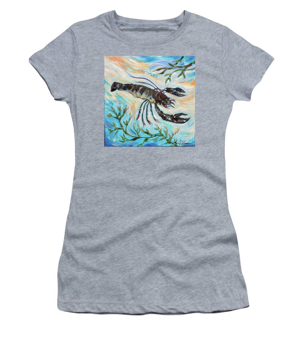 Turtle Women's T-Shirt featuring the painting Lobster on the Bottom by Linda Olsen
