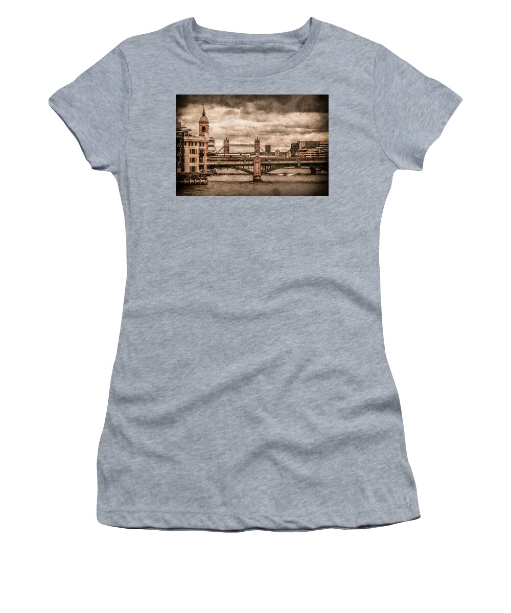 England Women's T-Shirt featuring the photograph London, England - London Bridges by Mark Forte