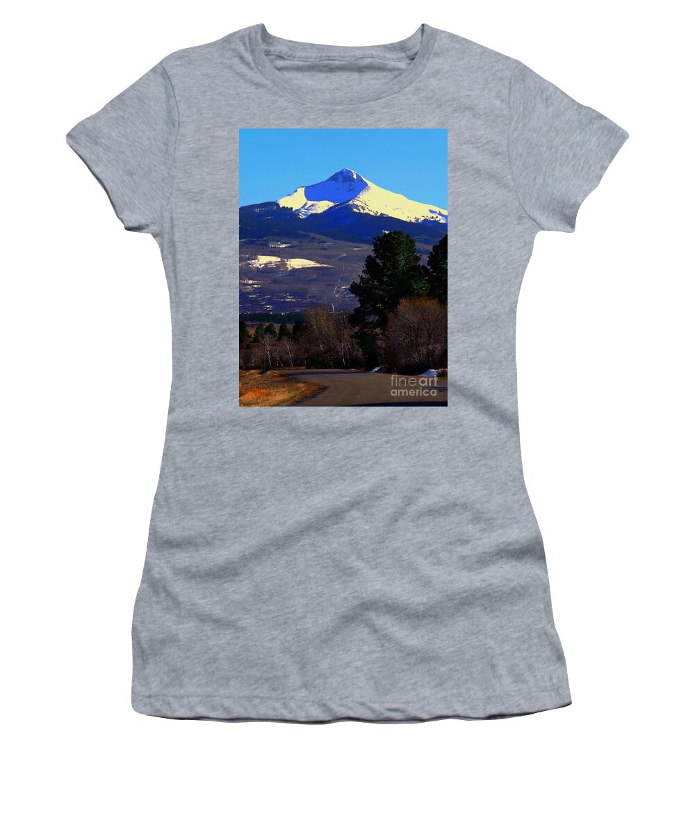 Lone Cone Peak Is An Ancient Volcano Who Knows How Long Ago? Near Norwood Colorado Women's T-Shirt featuring the digital art Lone Cone March 16 2018 by Annie Gibbons