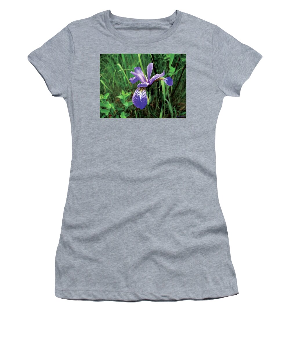 Flower Women's T-Shirt featuring the photograph Lone Iris by Celtic Artist Angela Dawn MacKay
