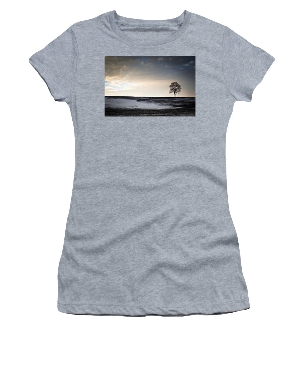 Lonesome Tree Women's T-Shirt featuring the photograph Lonesome Tree On A Hill III by David Sutton