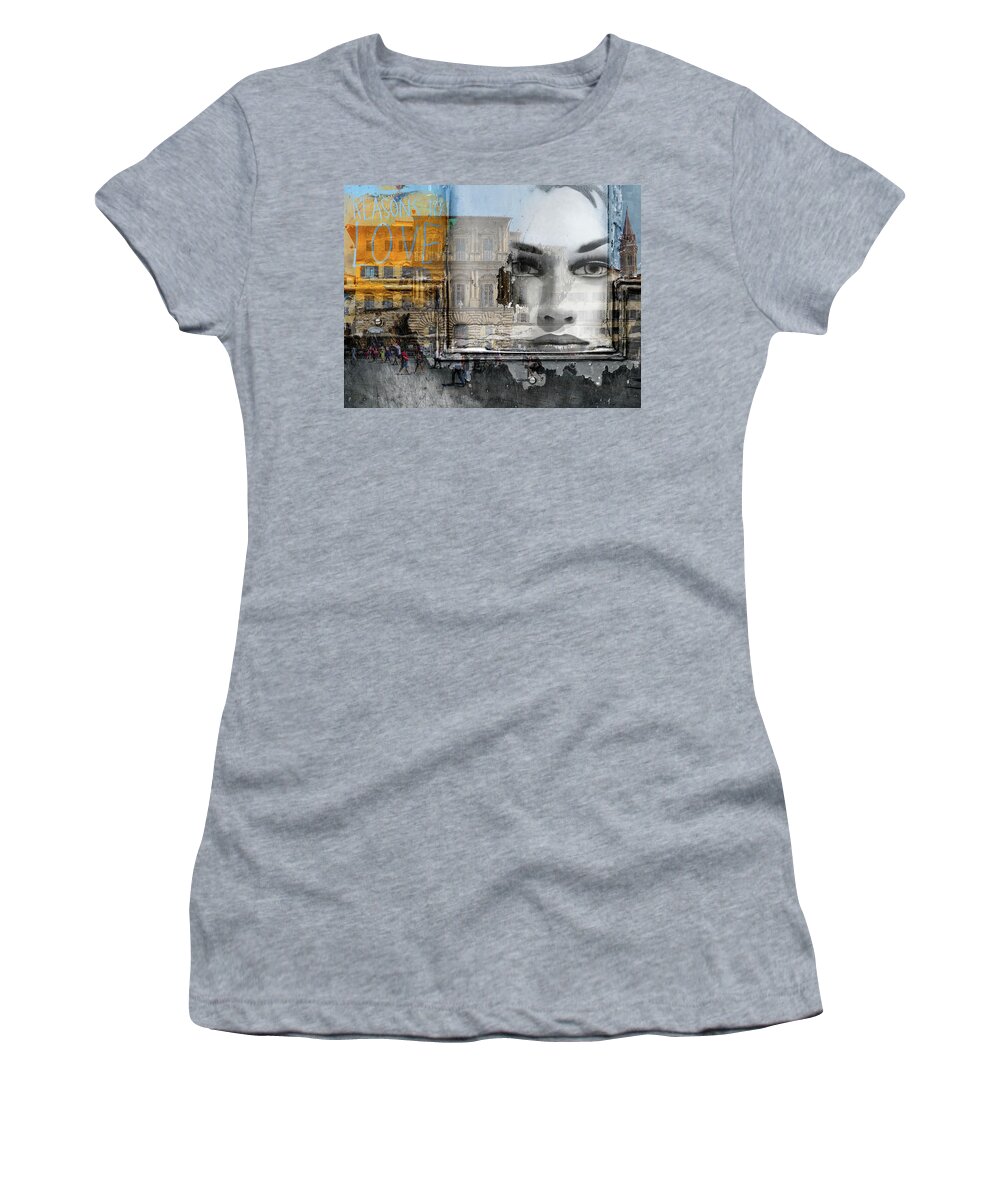 Woman Women's T-Shirt featuring the photograph Looking at the street life of Florence by Gabi Hampe