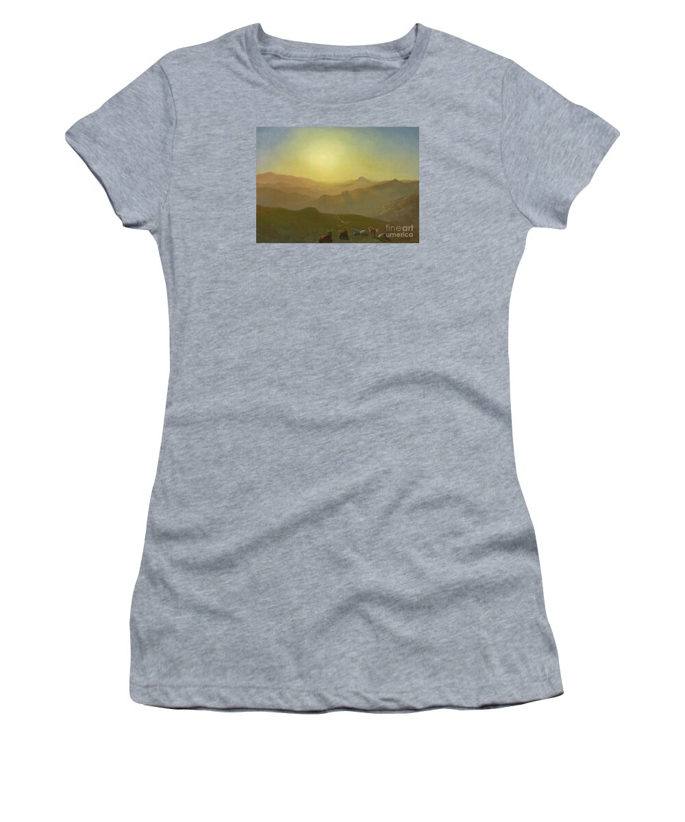 Albert_bierstadt_-_looking_from_the_shade_on_clay_hill_(1873). Hills Women's T-Shirt featuring the painting Looking from the Shade on Clay Hill by MotionAge Designs