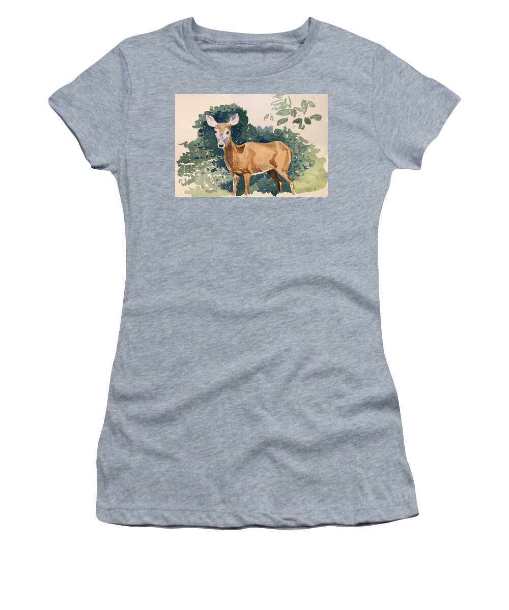 Deer Women's T-Shirt featuring the painting Looking out by Robert Fugate