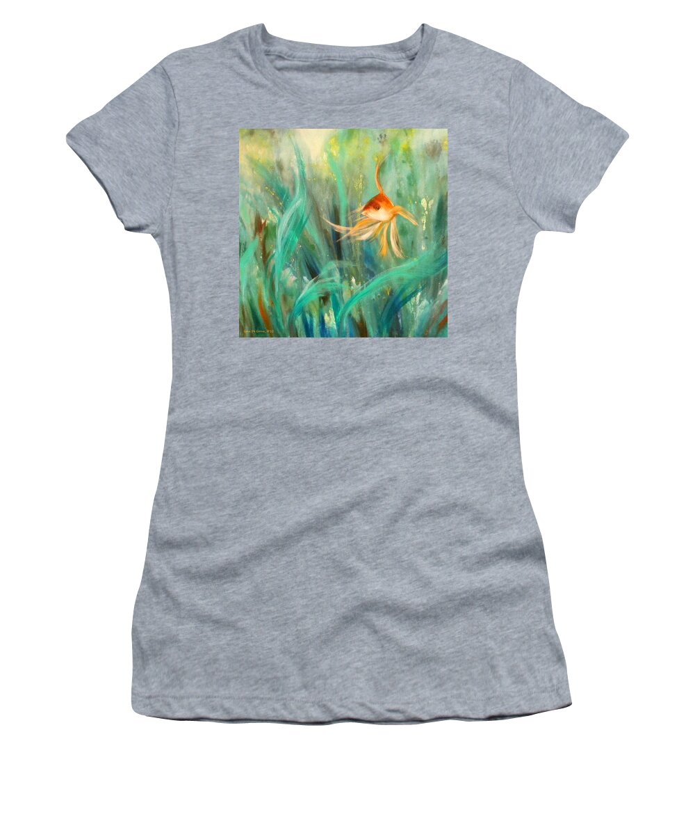 Fish Women's T-Shirt featuring the painting Looking - Square Painting by Gina De Gorna