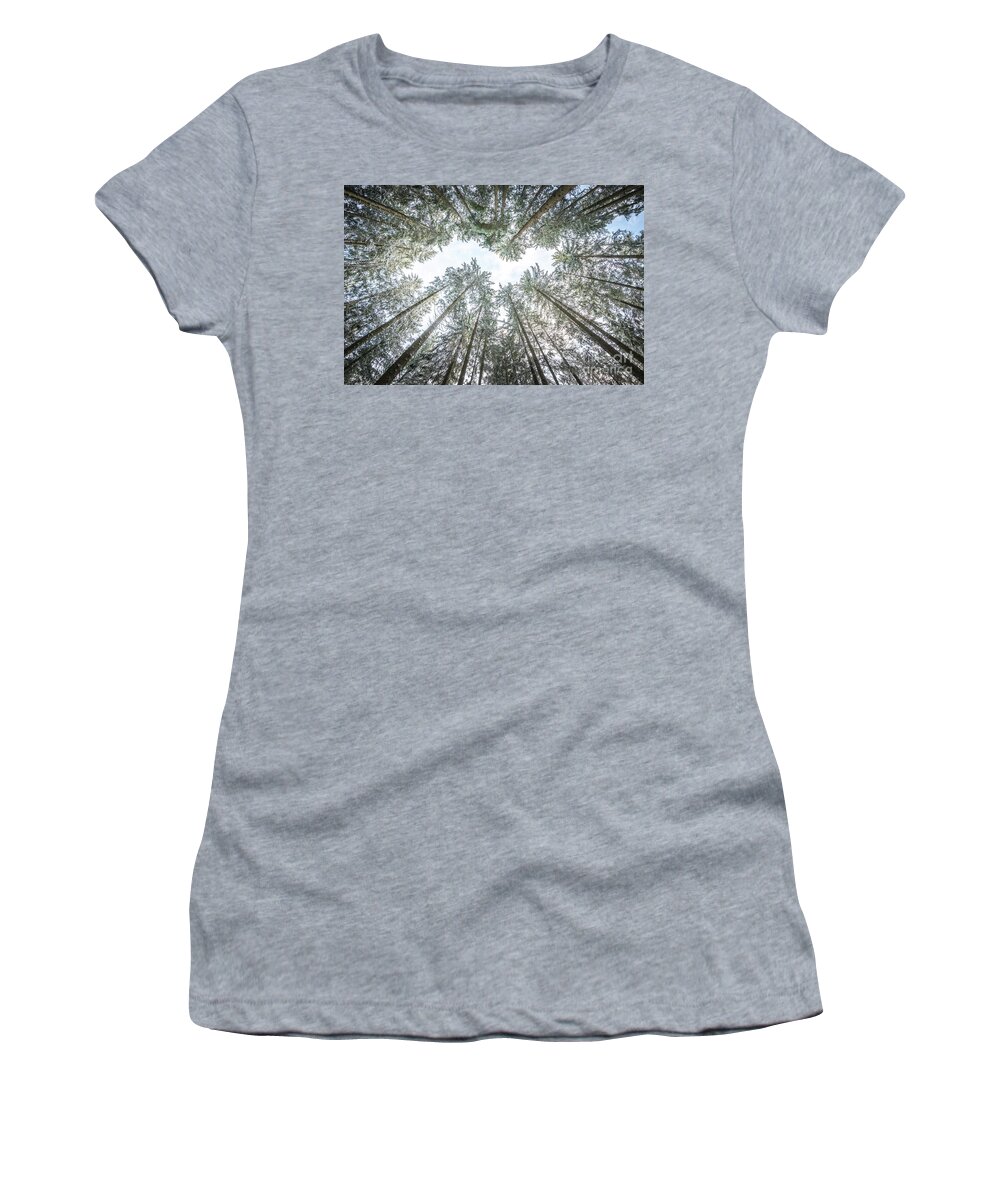 Blue Women's T-Shirt featuring the photograph Looking Up In The Forest by Hannes Cmarits