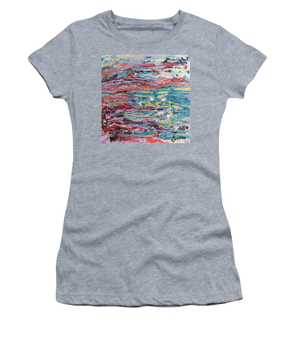  Women's T-Shirt featuring the painting Lotus Pond by Jyotika Shroff