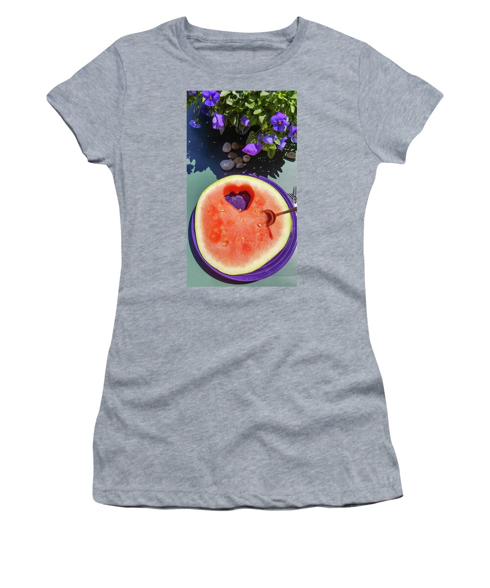 Heart Women's T-Shirt featuring the photograph Love In Watermelon by Lynn Hansen