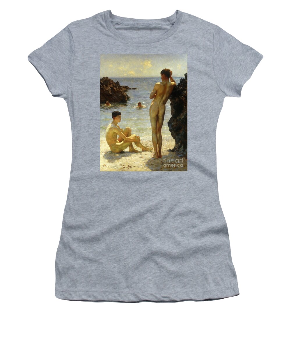 #faatoppicks Women's T-Shirt featuring the painting Lovers of the Sun by Henry Scott Tuke