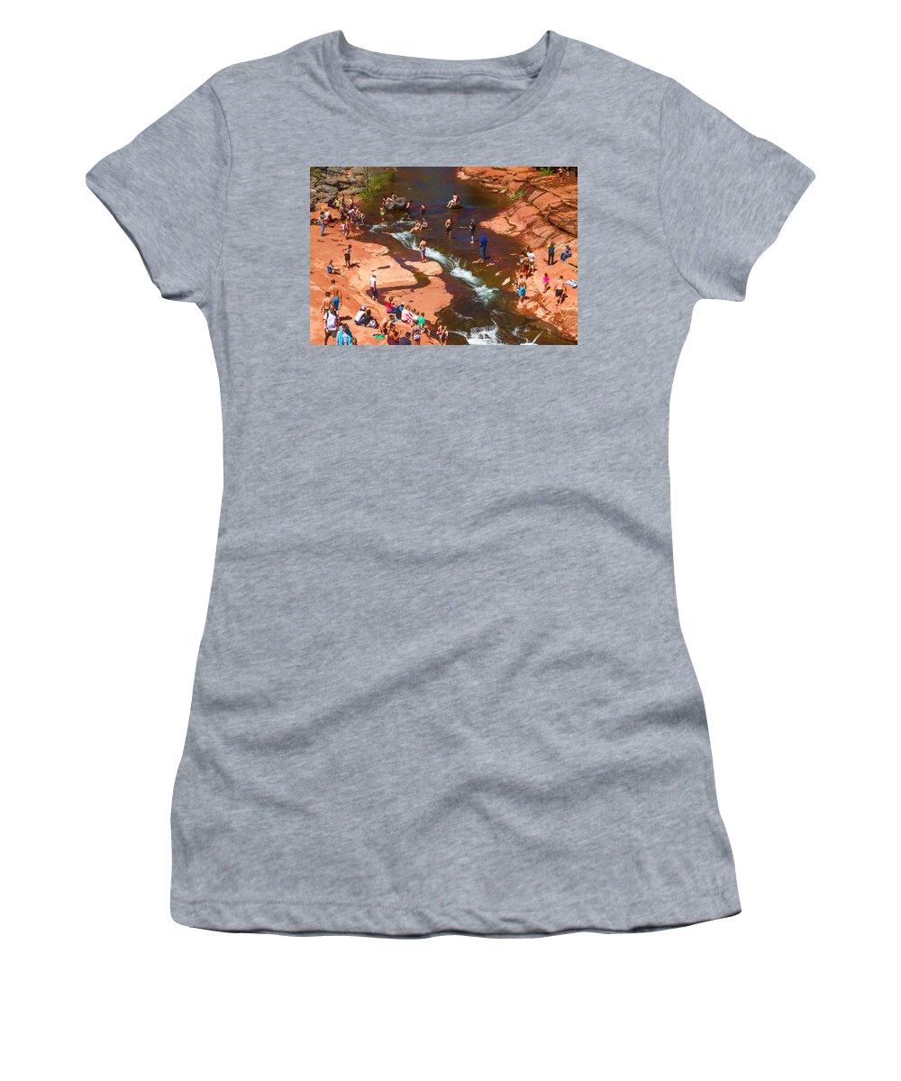 Loving Slide Rock Women's T-Shirt featuring the photograph Loving Slide Rock by Bonnie Follett