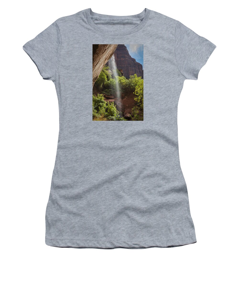 Waterfall Women's T-Shirt featuring the photograph Lower Emerald Pool Falls in Zion by David Watkins
