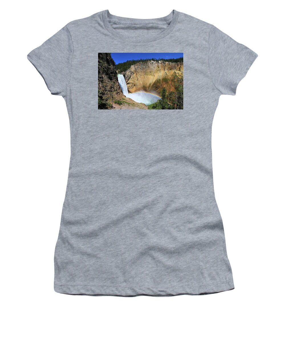 Photosbymch Women's T-Shirt featuring the photograph Lower Falls with a Rainbow by M C Hood
