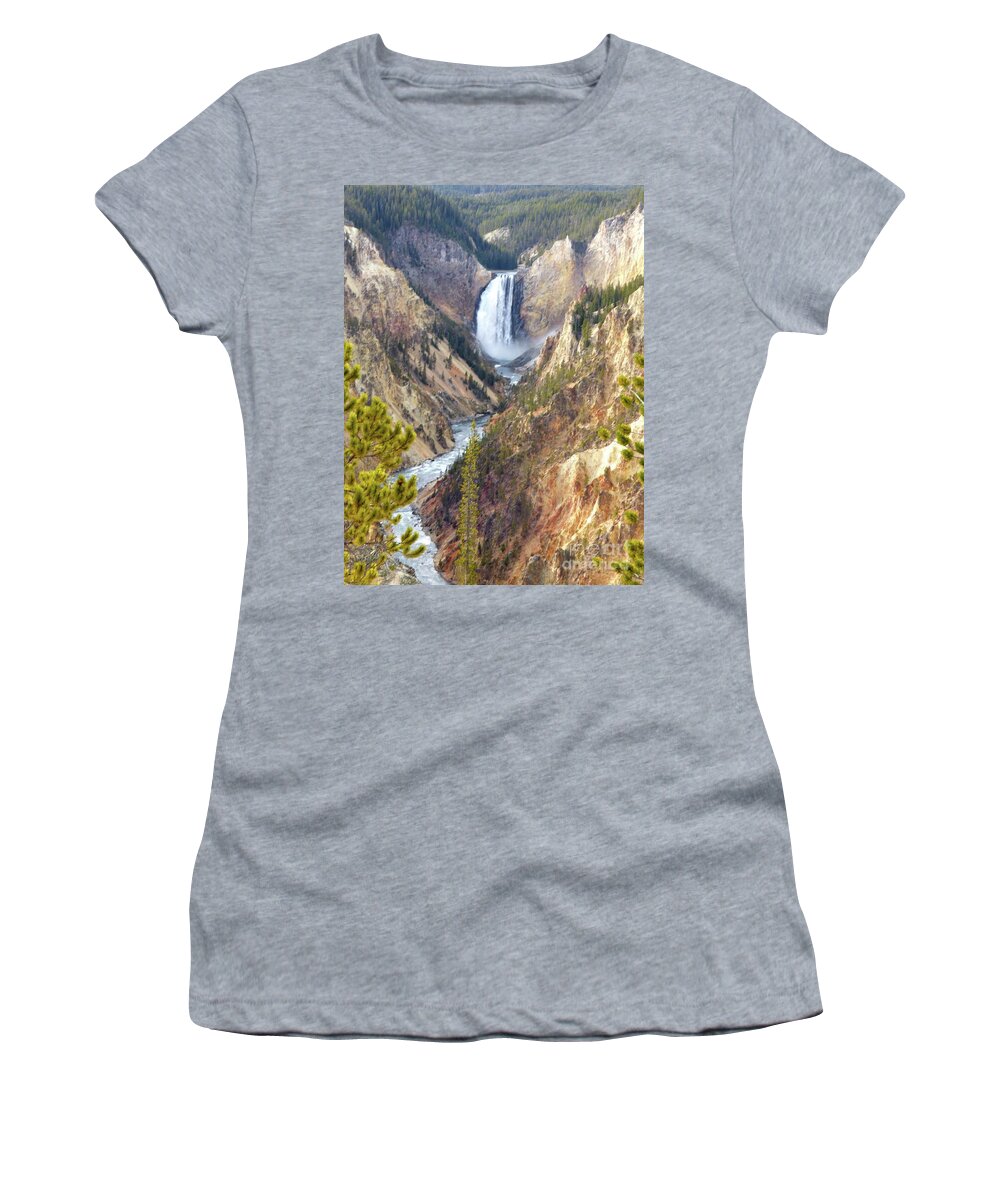 Falls Women's T-Shirt featuring the photograph Lower Yellowstone Falls from Artist Point by Jean Wright