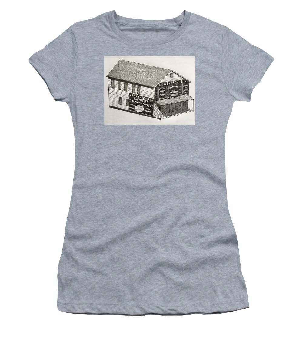 Pencil Women's T-Shirt featuring the drawing Lowe Brothers Hardware by Tony Clark