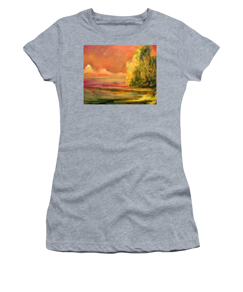 Large Canvas Reproductions Women's T-Shirt featuring the painting Luminous Sunset 2-16-06 julianne felton by Julianne Felton