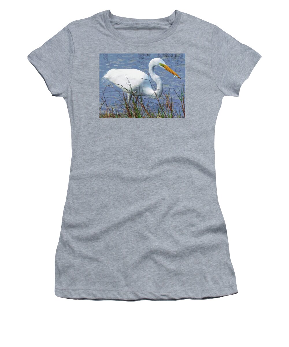 Great Egret Women's T-Shirt featuring the photograph Lunch Time by A H Kuusela
