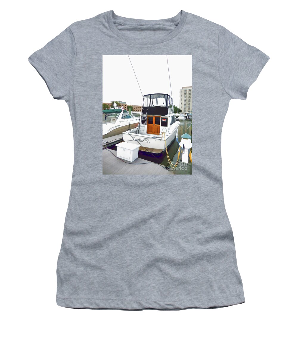 Luxury Yachts At Portsmouth Virginia Women's T-Shirt featuring the painting Luxury yachts at Portsmouth Virginia 12 by Jeelan Clark