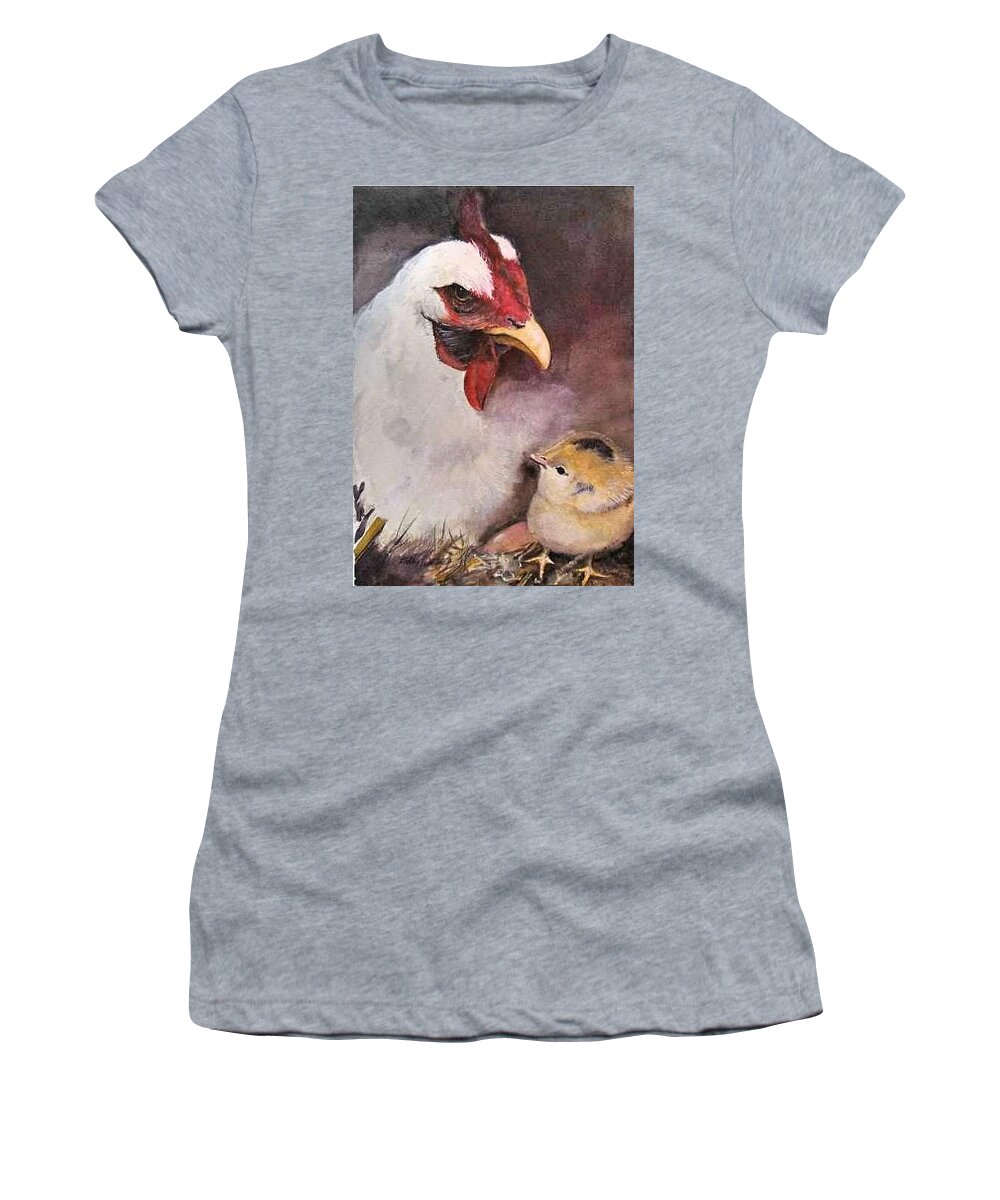 Chickens Women's T-Shirt featuring the painting Ma ma and little peep by Bobby Walters