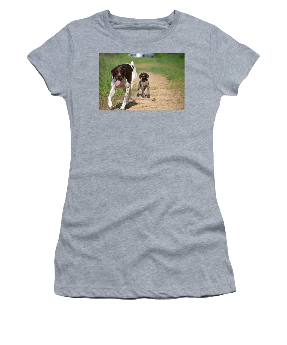 German Shorthair Women's T-Shirt featuring the photograph Macie Pup and Millie by Brook Burling