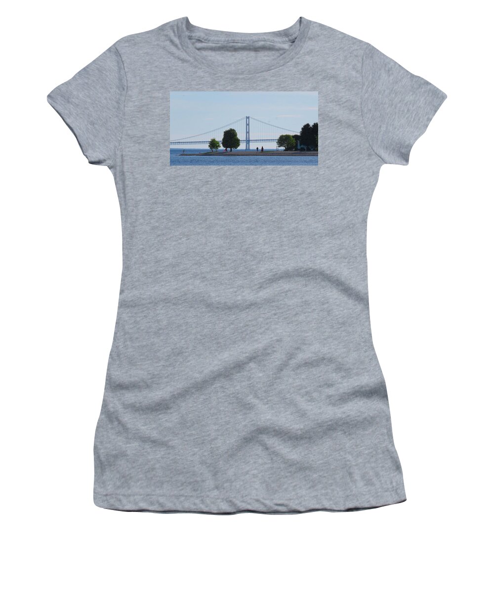 Mackinac Bridge Women's T-Shirt featuring the photograph Mackinac Island Panorama with the Mighty Mac by Keith Stokes