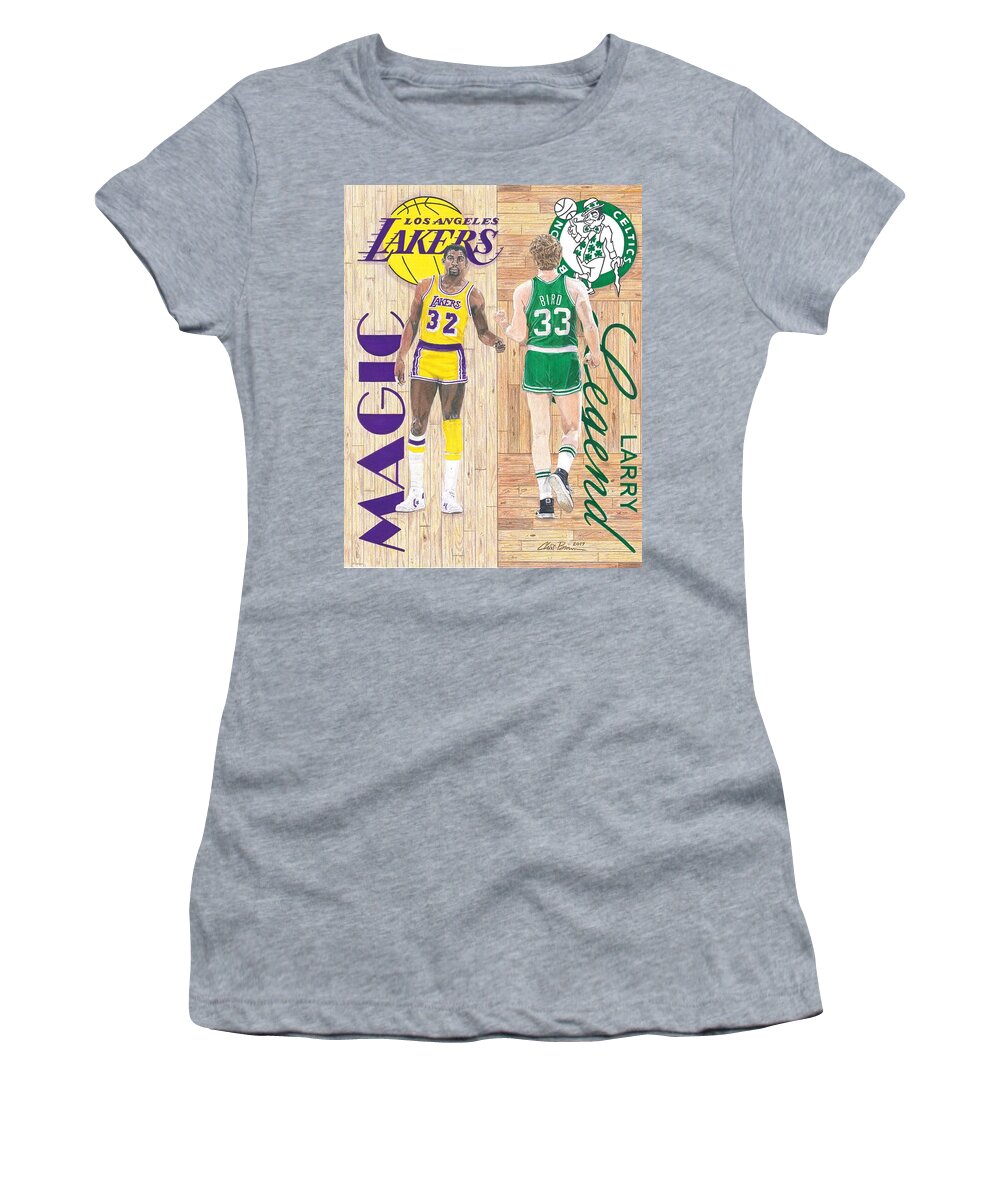 Magic And Bird Women's T-Shirt featuring the drawing Magic Johnson and Larry Bird by Chris Brown