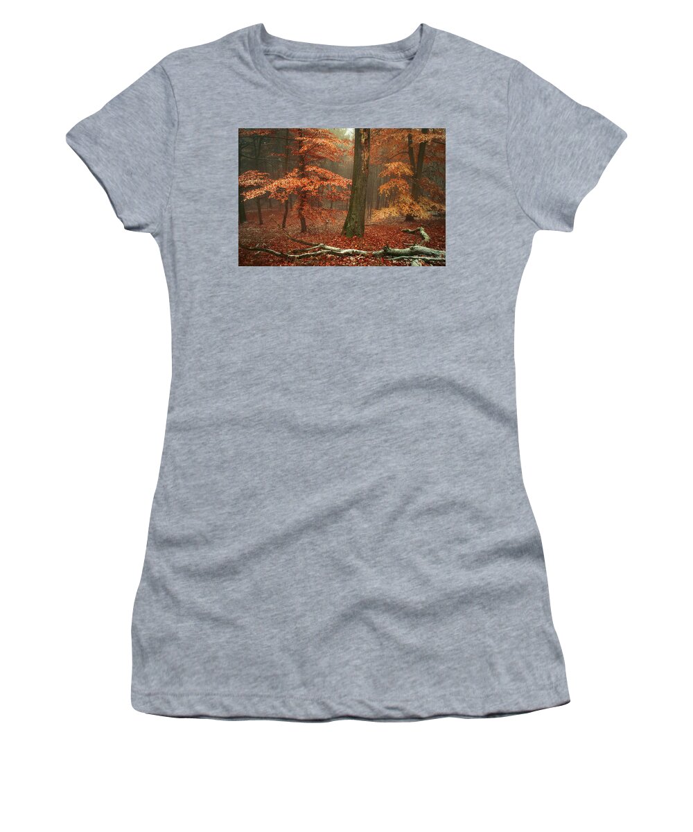 Jenny Rainbow Fine Art Photography Women's T-Shirt featuring the photograph Magic of Fall Woods by Jenny Rainbow