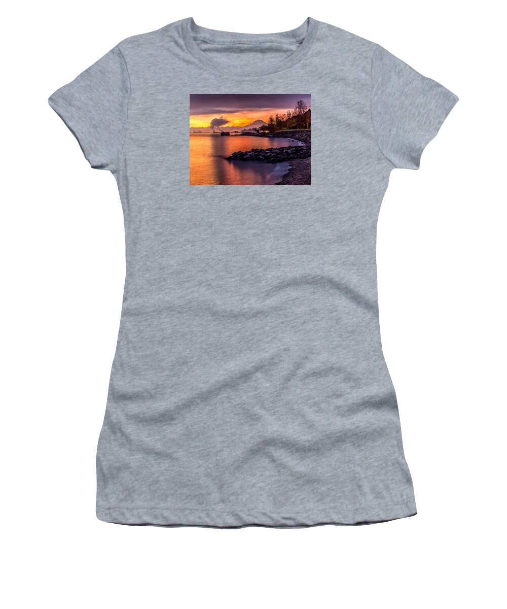Red Women's T-Shirt featuring the photograph Magical Sunrise on Commencement Bay by Rob Green