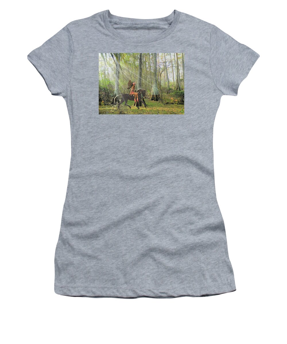 Woods Women's T-Shirt featuring the mixed media Magical Woods by Rosalie Scanlon