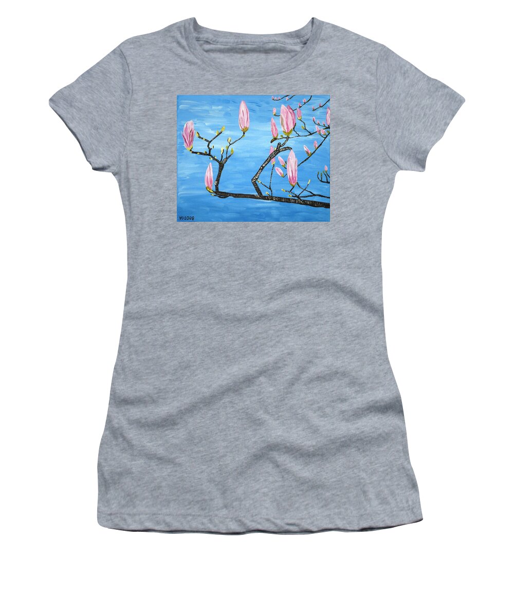 Magnolia Women's T-Shirt featuring the painting Magnolia Blossom by Valerie Ornstein