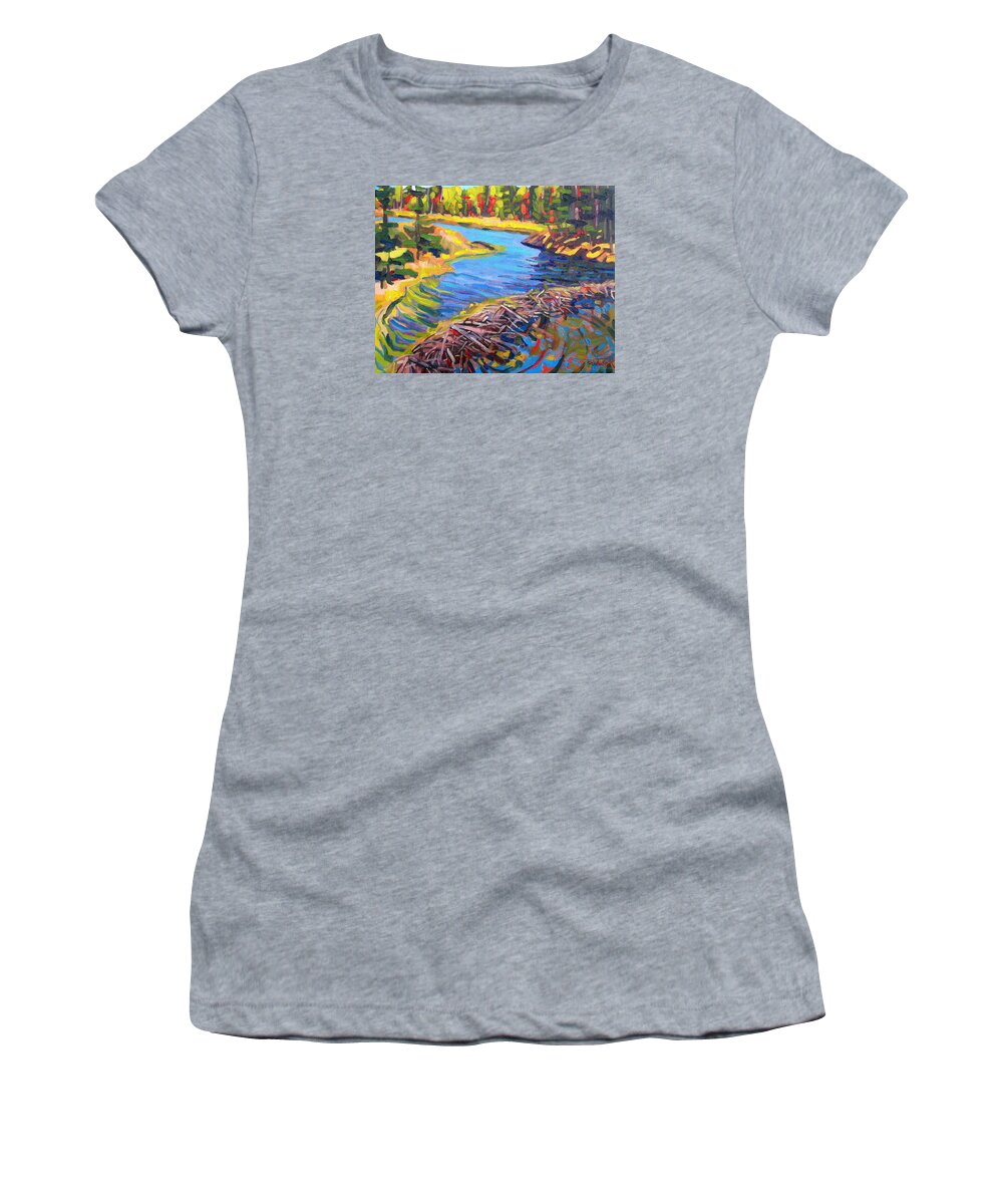 Mahzenazing Women's T-Shirt featuring the painting Mahzenazing Dam by Phil Chadwick