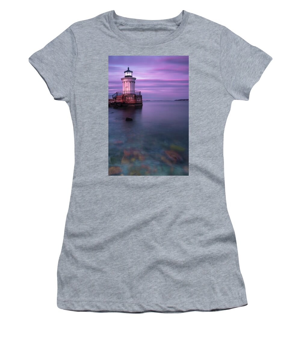 Maine Women's T-Shirt featuring the photograph Maine Buglight Lighthouse at Sunset by Ranjay Mitra