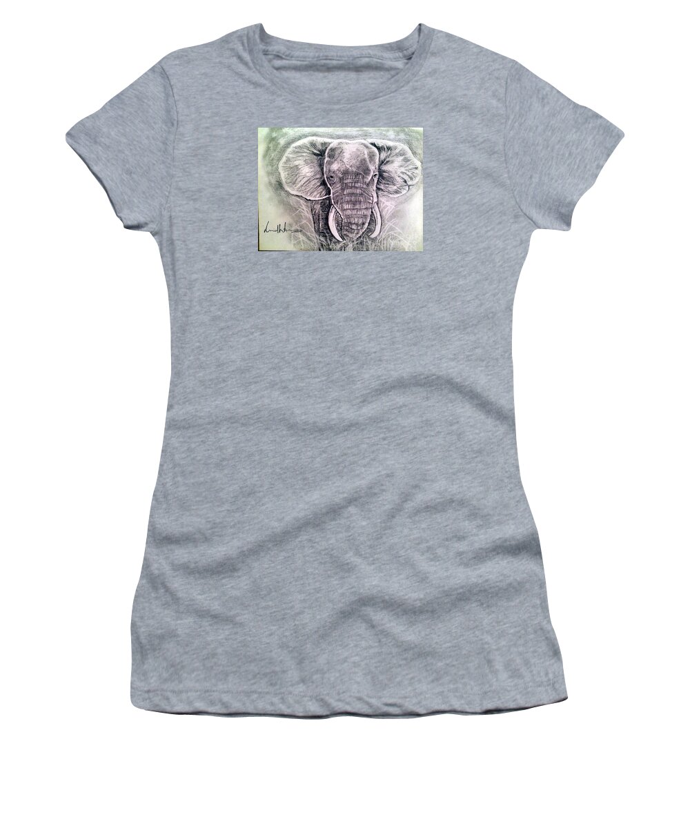 Elephant Women's T-Shirt featuring the painting Majestic Elephant by Brindha Naveen