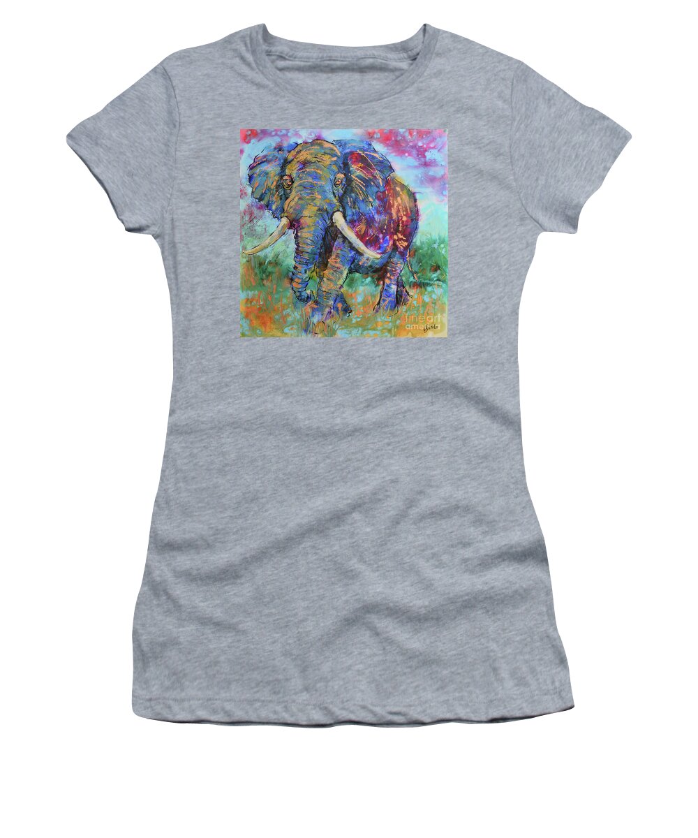 Elephant Women's T-Shirt featuring the painting Majestic Elephant by Jyotika Shroff