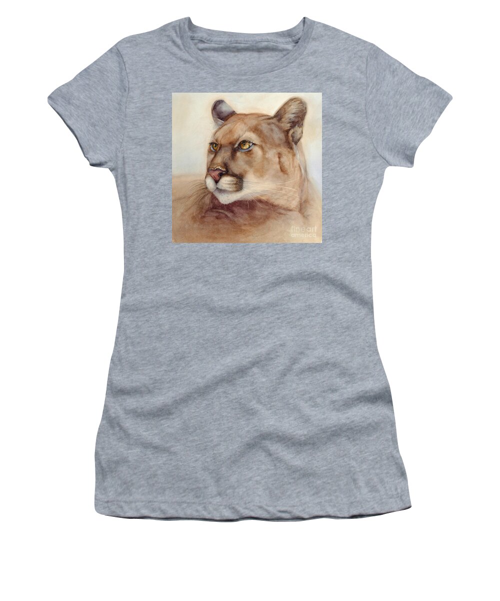 Cougar Women's T-Shirt featuring the painting Male Cougar by Bonnie Rinier