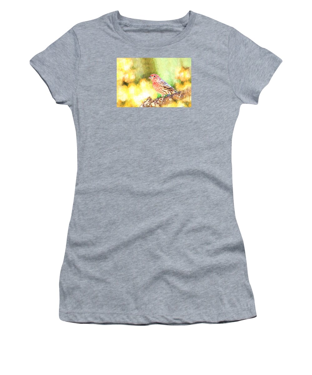 Finch Women's T-Shirt featuring the photograph Male House Finch - Digital Paint by Debbie Portwood