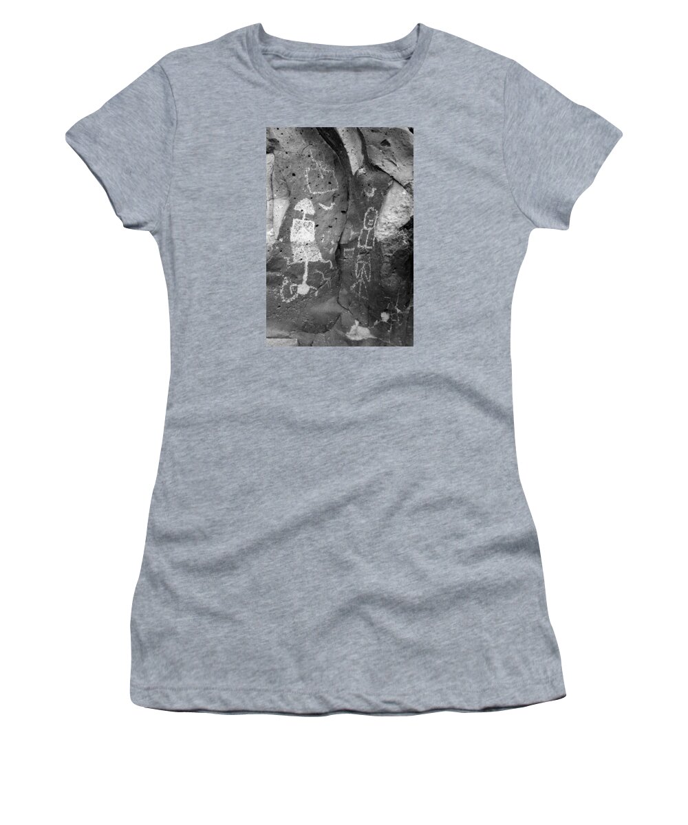 Petroglyphs Women's T-Shirt featuring the photograph Man and Woman b/w by Glory Ann Penington