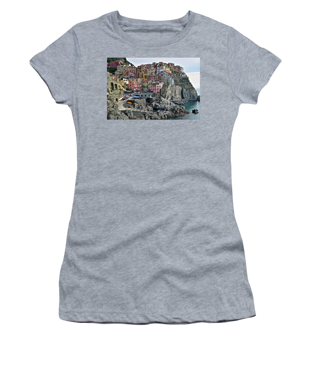 Manarola Women's T-Shirt featuring the photograph Manarola Version two by Frozen in Time Fine Art Photography